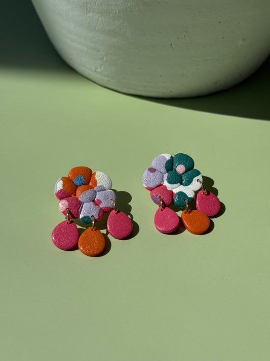Pink & Orange Flower Dangles